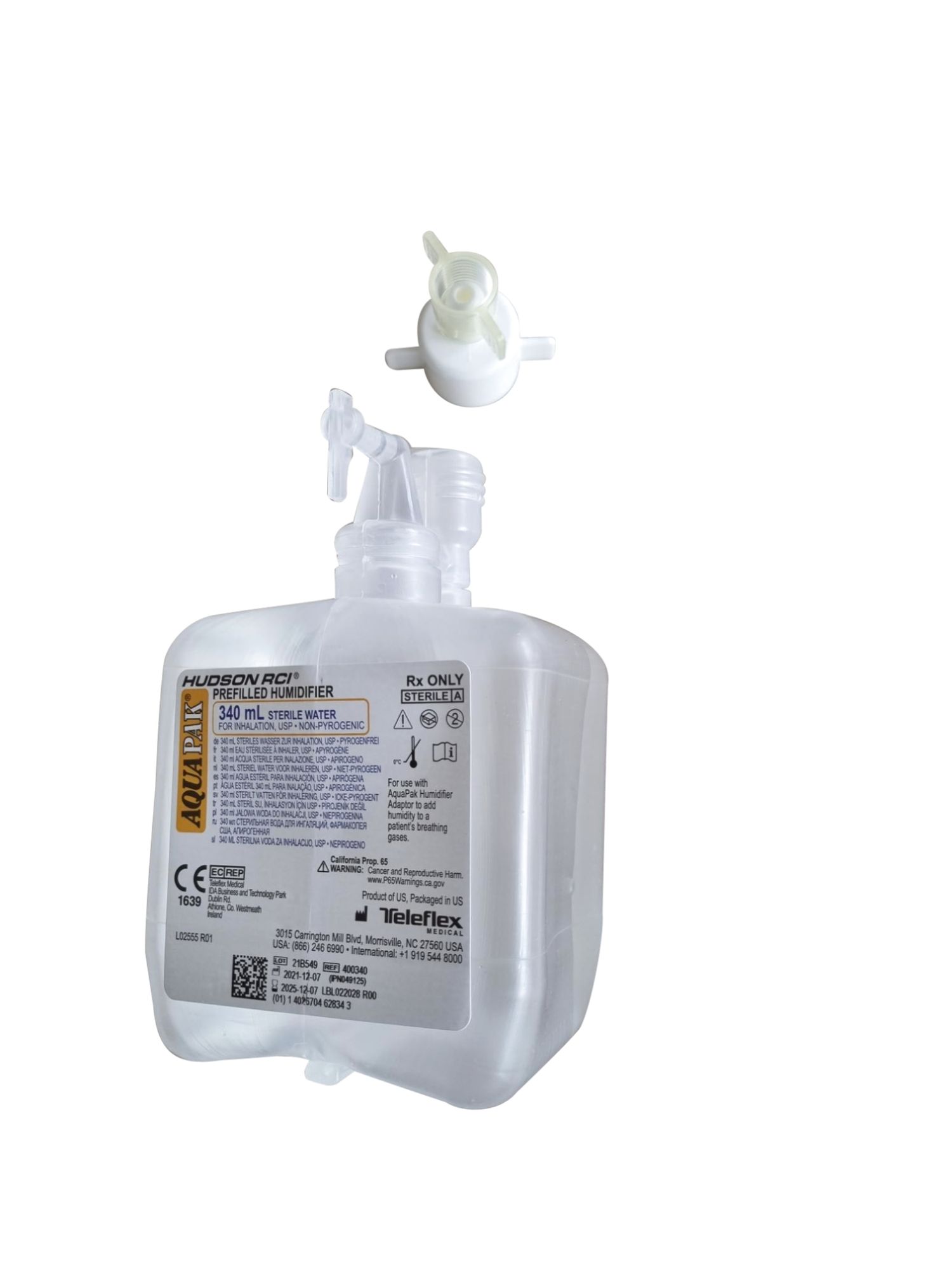 Aquapak Sterilwasser 340ml im geschlossenen System- inkl- O2-Adapter zum Anschluss an Sauerstoffgeräte- steriles Wasser zur Inhalation in der Sauerstofftherapie (unser Respiflo Nachfolgeprodukt)