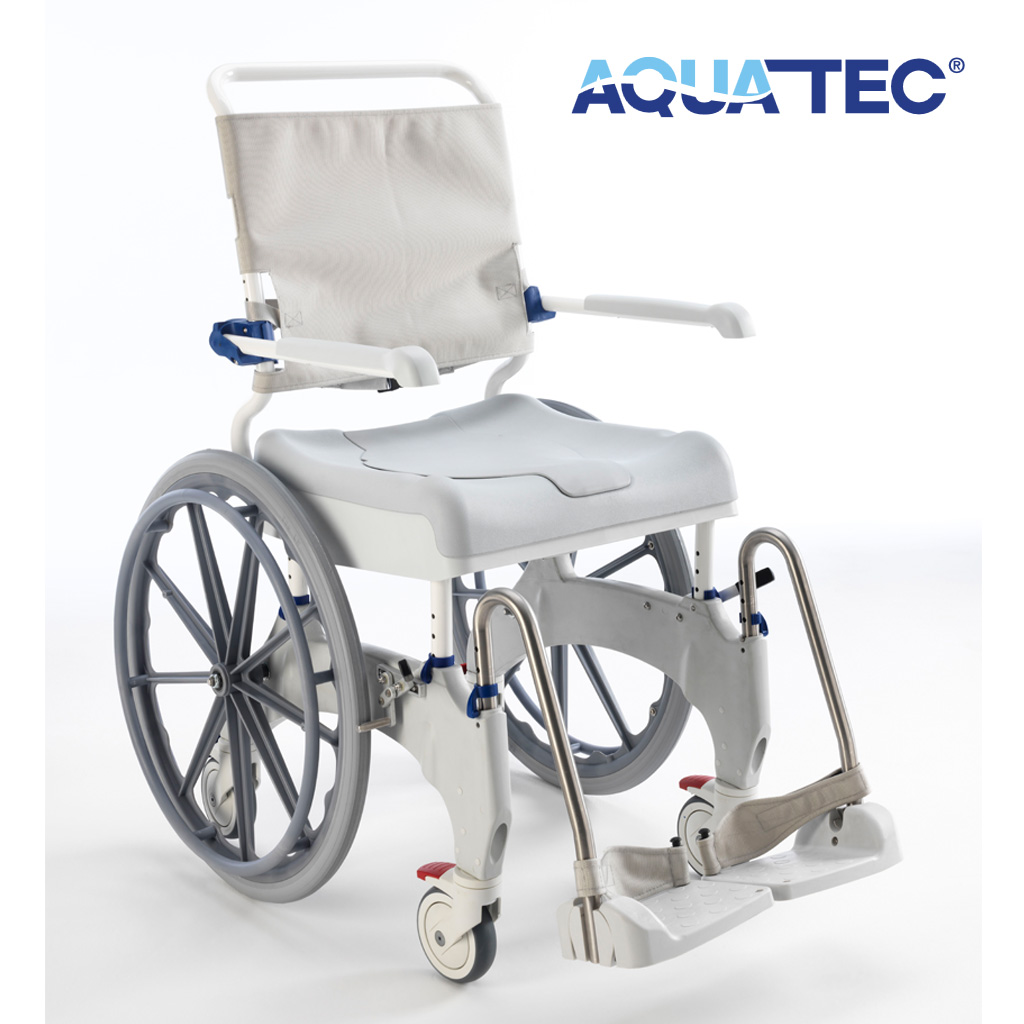 Aquatec Ocean Ergo-24 Dusch- und Toilettenrollstuhl- 24- Rder- Druckbremse Fahrer- Selbstfahrerversion- Feststellbremse Lenkrder- bis 150kg- optional mit Softsitz