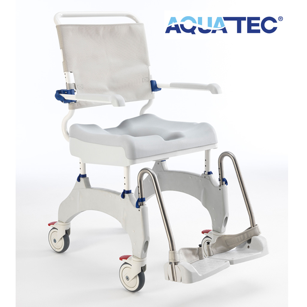 Aquatec Ocean Ergo-5 Dusch- und Toilettenrollstuhl- 5- Räder inkl- Feststeller- Schiebeversion- inkl- Toilettentopf- inkl- Softsitz- bis 150kg