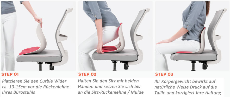 Curble Wider Sitz- mit Premium Rückenschale- Doppelstruktur Polsterung- länger gesund sitzen- rückenschonende Haltung im Büro- HomeOffice- Schule- Freizeit (spürbarer Sofort-Effekt)
