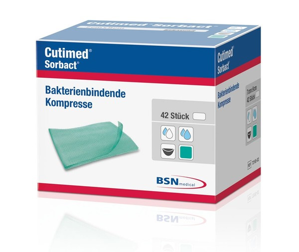 Cutimed Sorbact- Kompresse 4x6cm (P-42) latexfreie- wirkstofffreie und antimikrobielle Kompresse zur Behandlung kontaminierter und infizierter Wunden