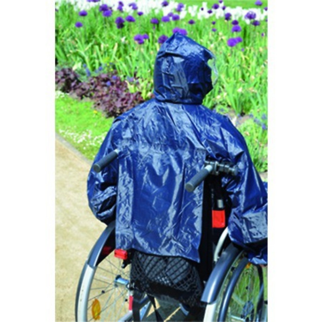 MPB Standard-Regencape für Rollstuhlfahrer- blau- Kapuze mit Fenster