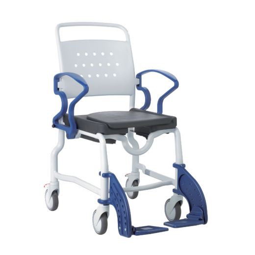 Rebotec Berlin Dusch-Toiletten-Rollstuhl- grau-blau- mit 5 Zoll Rädern- bis 130 kg unter Duschocker & Duschstühle > Rebotec > -Duschstühle mit Rücken- & Armlehnen