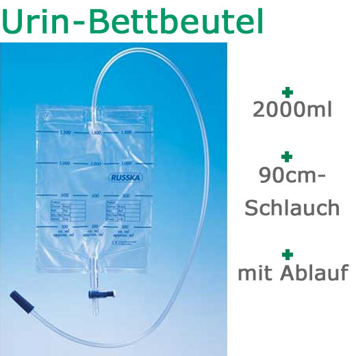 Russka Urin-Bettbeutel mit Ablaufventil Packungseinheit: 10 Stck- 90 cm Schlauch unter ableitende Produkte > Russka-Bertram