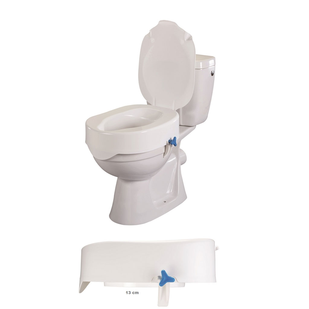 Toilettensitzerhöhung Rehotec mit Deckel- 13cm (hoch) bis 180kg belastbar- einfache Montage ohne Werkzeug (nur auf Anfrage lieferbar) unter Toilettensitzerhöhung > PharmaOuest